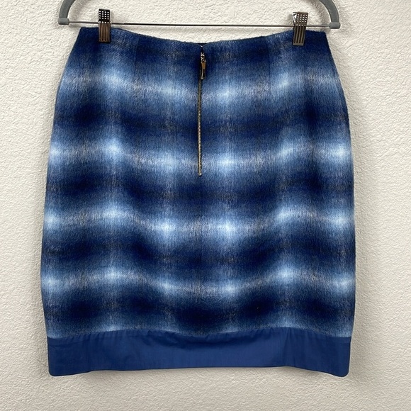 Kate Spade Blur Plaid Soft Wool Blend Zip Pocket Skirt Blue Straight Pencil - Picture 3 of 10